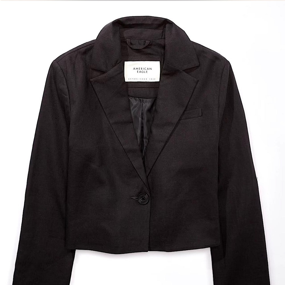 NWT American Eagle Outfitters Dark Gray Linen Blend Cropped Blazer Size M